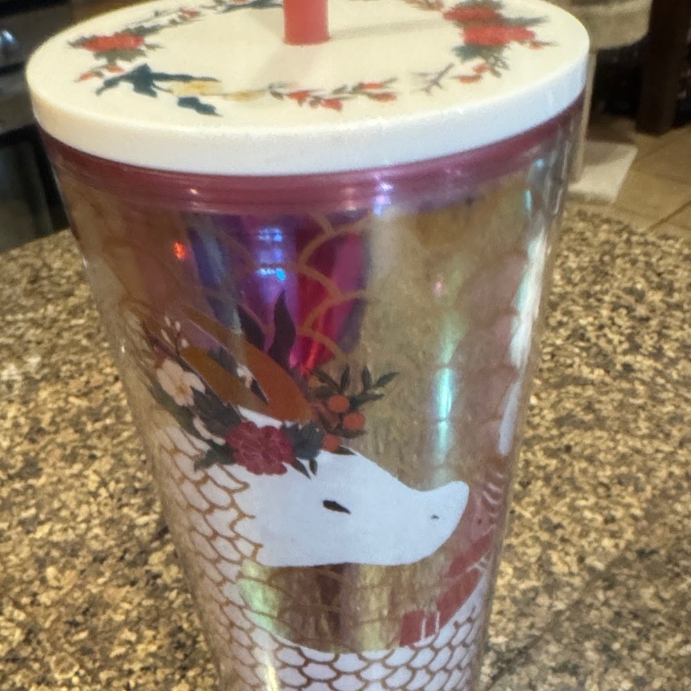 Starbucks Iridescent Tumbler with Gold and Pink Accents